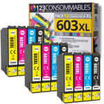 123CONSOMMABLES - 603XL - Pack de 12 Cartouches d'encre Compatible pour Epson 603 XL Etoile de Mer - pour Epson XP-2100 XP-2155 XP-3100 XP-4100 WF-2820 WF-2830 DWF WF-2870 WF-2835 WF-2850 - Neuf