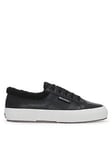 SUPERGA 2750 Vegan Faux Leather Fur Plimsolls - Black, Black, Size 3, Women