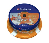 Verbatim – DVD-R, 16x, 4.7 GB/120 min, 25-pack spindel, AZO, printable (43538)