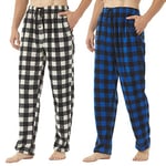 YUSHOW Lot de 2 Pantalon de Pyjama Homme en Polaire à Carreaux Hiver Bas de Pyjama Souple avec Poches Confortable Vêtements de Nuit,Plaid gris + plaid bleu,XL