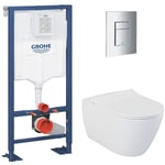 Pack wc Bâti Autoportant Solido + Cuvette Bello + Abattant soft close + Plaque Chrome (AUTOPORTANT-BELLO-1) - Grohe