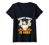 Womens Nurse Ghost Jack O Lantern Halloween Night Shift Is Here V-Neck T-Shirt