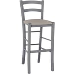 Tabouret Haut en Bois Gris h 73 avec assise simili cuir gris tourterelle