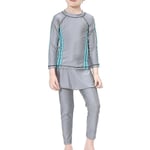 3st/ set Modest Burkini Badkläder Barn Flickor Muslimska Islamiska Cap Strandkläder Grey 14-15 Years