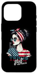 Coque pour iPhone 16 Pro Trump Girl Messy Bun Trump 2024 Élection Drapeau américain