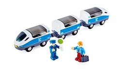 Jouet Hape Train Intercités pour Circuit Train Bois - Conducteur et Passager Fourni avec Locomotive et Wagon Bleus - Jeu pour Enfant dès 3 Ans - Compatible avec Marques Traditionnelles