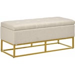 Homcom - Banc banquette coffre de rangement 2 en 1 piètement acier doré assise capitonnée tissu beige