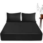 Extra Deep Fitted Single Bed Sheet- Polycotton Plain Dyed Hotel Quality Bedding- 16"/40 cm Fitted Sheet- Black