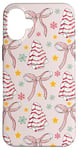 iPhone 16 Plus Pink Christmas Ribbon Bow Xmas Tree Cakes Holiday Print Case