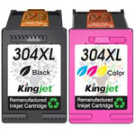 KINGJET 304 Ink Cartridges Combo Pack, 304 Black and Colour Ink Remanufactured for HP 304 XL Ink Cartridges for Envy 5000 5020 5010 5030 DeskJet 2600 2630 2620 3720 2633 2622 2632 2634 3733 3762