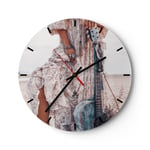 Horloge murale en verre 30x30cm Silencieuse Femme Robe Guitare Wall Clock