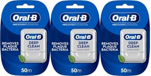 3 x Oral-B Pro-Expert Advanced Deep Clean Cool Mint Waxed Floss Tape 50m