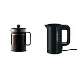 Bodum 1784-01 Kenya Cafetière à Piston 4 Tasses 0,5 L Noir + Bouilloire électrique 0,5 L noire