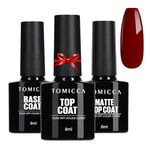 TOMICCA Base No Wipe Top Coat et Matte Top Coat Kit de Vernis Semi Permanent, Soak Off UV LED Vernis Gel UV Semi Permanent Longue durée, Facile à appliquer, pour Nail Art Manicure,3 * 8ml