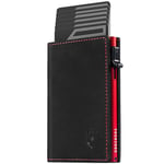 DODENSHA MagSnap Portefeuille pour Homme I Slim Wallet avec Compartiment à Monnaie I Wallets for Men pour Plus de 10 Cartes I Fermeture magnétique Portefeuille I Protection RFID (Noir/Rouge)