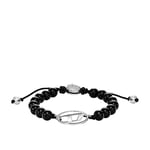 Diesel Bracelet for Men, Black Agate Beaded Bracelet, Length: 250mm, Width: 23mm, Height: 11mm, DX1434040