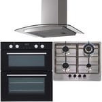 SIA 60cm Built-under Double Oven, Stainless Steel 4 Burner Gas Hob & Cooker Hood