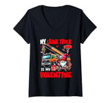 Womens My Crane Truck Is My Valentine Driver Team Gnome Cute Hearts V-Neck T-Shirt