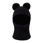 XIAOHAWANG Fille Garçon Cagoule Bonnet Écharpe Ensamble Chaud Bébé Enfant Hiver Chapeaux Pompon Tricoté Chapeau 1 à 10 Ans(Noir, M)