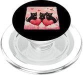 Chats noirs avec des cœurs Peinture d'art pour la Saint-Valentin PopSockets PopGrip pour MagSafe