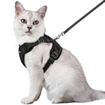 rabbitgoo Harnais Chat Anti-évasion avec Laisse Noir M, Harnais Chaton Petit Chien Réglable, Collier Harnais et Laisses pour Chat Refléchissant Attache Dessus Gilet Respirant pour Lapin Chat Chiot