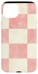 Coque pour iPhone 15 Plus Motif damier rose et beige rétro