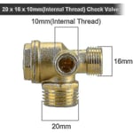 2st Kopparkompressor Backventil 10mm 16mm 20mm Anti-rost Kompressor Backventil Antislitage Kompressor Backventil för anslutning av rörkopplingar