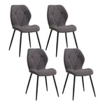 Wokaka - Lot de 4 chaises - chaise de salle à manger vintage en forme de diamant - chaise en lin - pieds en métal(gris foncé)