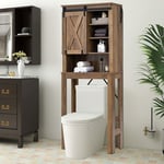 COSTWAY Meuble WC au-Dessus de Toilettes en Bois 4 Étagères avec Porte Coulissante pour Salle de Bain, 67 x 25 x 172 cm