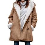 Damjackor Vinterrea Plus Size Dam Fleecefodrad Jacka Huvtröjor Fickor Ull Casual Huvad Jackor Hornknapp Casual Varm Jacka Trench L 02 Brown