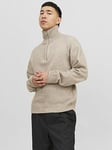 Jack & Jones Ollie Half Zip Knitted Jumper - Beige, Beige, Size M, Men