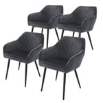 Lot de 4 chaises salle à manger en velours anthracite rembourrée pieds en acier