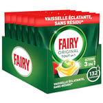 Fairy Original Tablettes Lave-vaisselle All In One, Citron, 132 (6x22) Capsules, Efficaces Même Sur La Graisse Incrustée