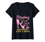 Womens Stepping Into My 2st Birthday Like A Boss Happy Woman Bday V-Neck T-Shirt