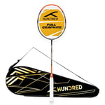 HUNDRED Powertek 1000 Pro Graphite Strung Badminton Racket with Full Racket Cover (Black/Orange) | for Intermediate Players | 95 Grams | Maximum String Tension - 26lbs