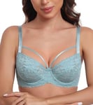 Lemorosy Soutien-Gorge Femme en Dentelle Fleur Sexy sans Rembourrage avec Armature Grandes Tailles à Ruban décoratif (Turquoise,95D)