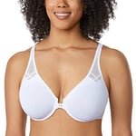 DELIMIRA Femme Soutien Gorge Fermeture Devant Invisible Grande Taille avec Armature Decollete Plongeant Dos Nageur Blanc 95D