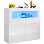 Yoleo - Commode Buffet Armoire de Cuisine Brillant avec Lumière led Meuble tv Mat Haute Brillance - 108x92x40CM - Blanc