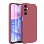 FUNHULLUN Coque Compatible avec Samsung Galaxy A15 Case avec 2 Verre trempé，Intérieur Microfibre Etui de Silicone Liquide Protection Contre Les Chutes Antichoc Full Body Protection Housse-Rouge