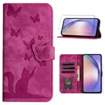 Verre trempé+Housse iPhone 6-7-8-SE 2020,Etui en Cuir Portefeuille PU Etui à Rabat Magnétique,Carte Slot,Chat rose et papillon MHD