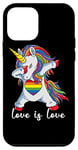 Coque pour iPhone 12 mini Rainbow Unicorn Love Is Love Is Love LGBT LGBTQ Gay Lesbian Pride