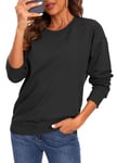 FANGJIN Ladies jumpers Long Sleeve Tops for Women UK Winter Solid Color Crewneck Sweatshirt Fashion Jumpers Black Size XXL