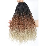 8 Packs Crochet Braids Hair Extensions-14 Inch Goddess Braids Extensions Hair Crochet Braids With Curly Ends Crochet Braiding Hair for black women Boho Box Braids Crochet Hair Pre Looped (1B/30/613#)