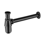 Ibergrif M20505B, Siphon de Lavabo en Métal, Siphon à Tube 1-1/4"x32mm, Tube Siphon de Lavabo en Acier Inoxydable Anti Odeur pour Evier Cuisine, Hauteur Réglable, Givré, Noir