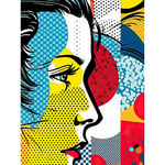 Artery8 Modern Abstract Woman Face in Profile Comic Book Style Red Yellow Geometric Halftone Large Wall Art Poster Print Thick Paper 18X24 Inch