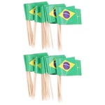 100 st Brasilien National Flag Design Cake Toppers Kreativa Cake Fruit Picks Cupcake Insert Decor Tandpetare Festtillbehör {DB} 3.5*6.5cm