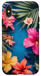 Coque pour iPhone X/XS Bleu Art Déco Tropical Vintage Abeille Floral Motif