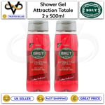 Brut Men's Shower Gel Attraction Totale 500ml All In One Hair & Body Set Of 2