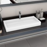 Lavabo 100x46x11 cm Fonte minérale/marbre Blanc - The Living Store - Blanc