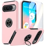 GOLDJU for Google Pixel 9 Pro XL Case, Pixel 9 Pro XL Case with [1*Tempered Glass Screen Protector][10FT Military Fully Body Shockproof] 360° Rotatable Stand, Compatible with Pixel 9 Pro XL 5G Pink